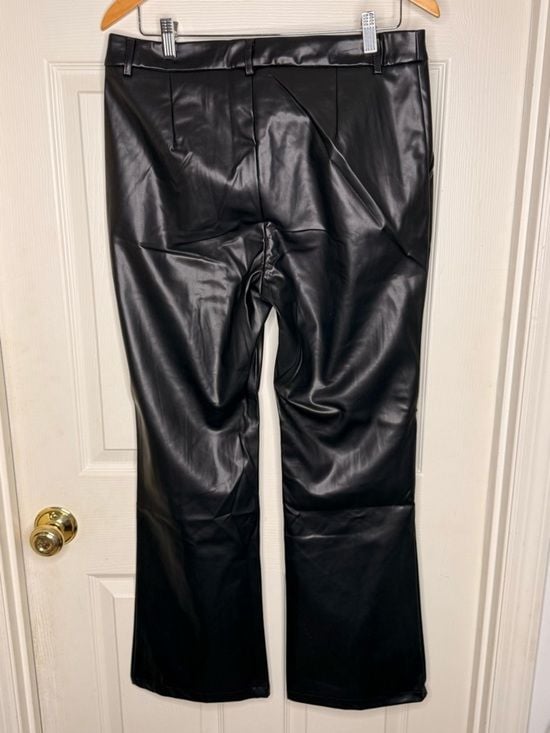 Grace & Emma Faux Leather Pants Womens Black High Rise Slit Hem NWT 4