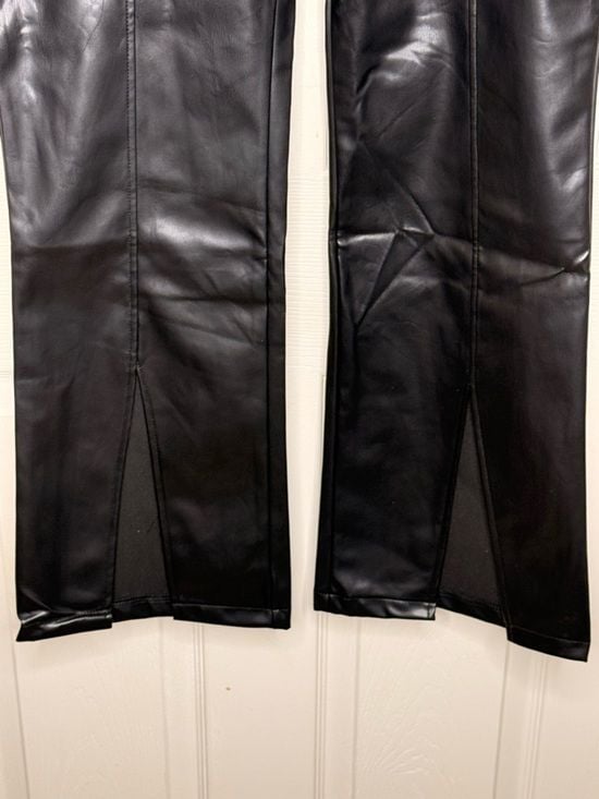 Grace & Emma Faux Leather Pants Womens Black High Rise Slit Hem NWT 5