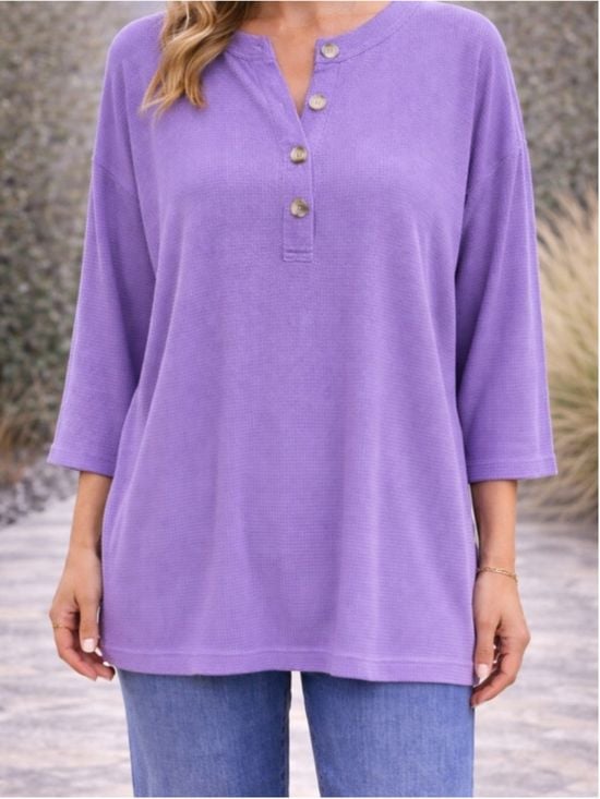 Andrée by Unit Lilac Waffle Knit Henley Top Oversized Boutique Pullover NWT S-XL 2