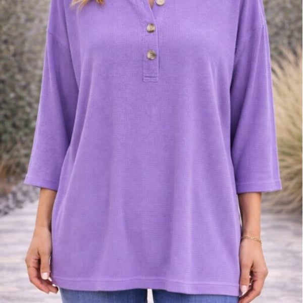 Andrée by Unit Lilac Waffle Knit Henley Top Oversized Boutique Pullover NWT S-XL