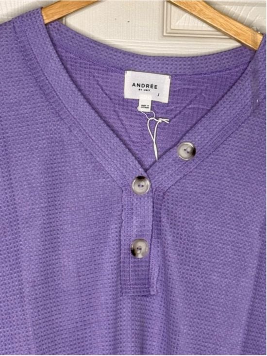 Andrée by Unit Lilac Waffle Knit Henley Top Oversized Boutique Pullover NWT S-XL 4