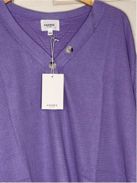 Andrée by Unit Lilac Waffle Knit Henley Top Oversized Boutique Pullover NWT S-XL 7