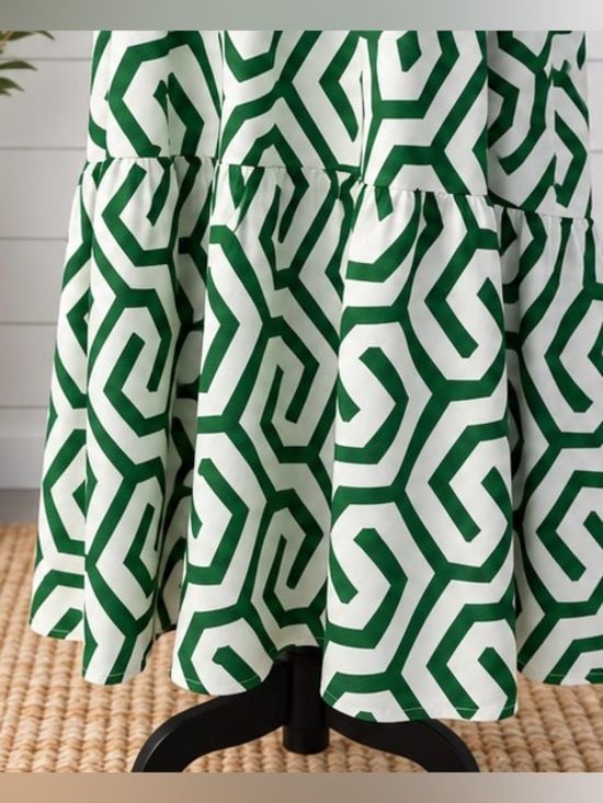 SHEIN Curve 3XL Green White Geometric Tiered Maxi Shirt Dress Plus Size 5