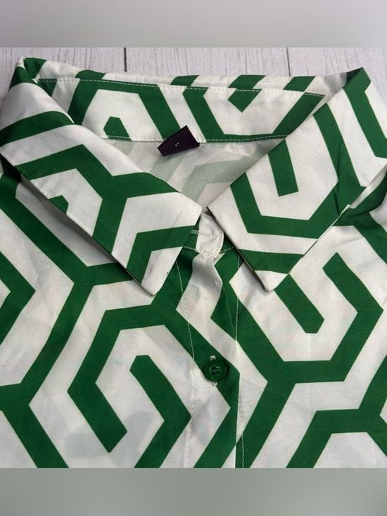 SHEIN Curve 3XL Green White Geometric Tiered Maxi Shirt Dress Plus Size 7