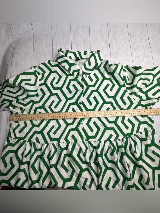 SHEIN Curve 3XL Green White Geometric Tiered Maxi Shirt Dress Plus Size 8