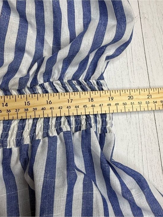 Blue White Striped Smocked Maxi Dress Tie Shoulder Button Front Tiered 11
