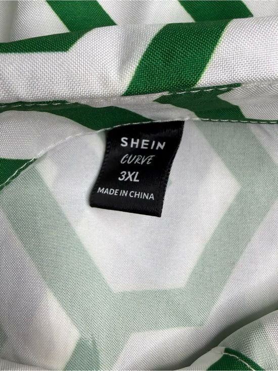 SHEIN Curve 3XL Green White Geometric Tiered Maxi Shirt Dress Plus Size 10