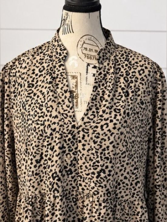SHEIN Curve 0XL Leopard Print Tiered Maxi Dress Long Sleeve Boho 3