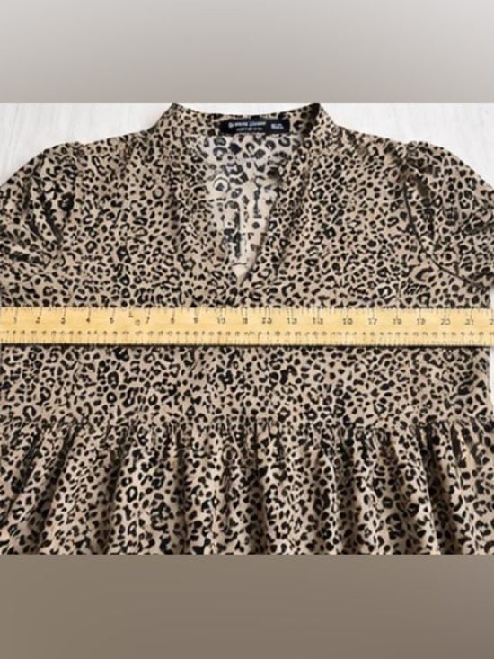 SHEIN Curve 0XL Leopard Print Tiered Maxi Dress Long Sleeve Boho 7