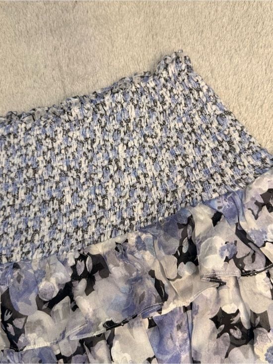 LoveShackFancy Floral Smocked Tiered Lined Mini Skirt Blue Small Sorority Rush 5