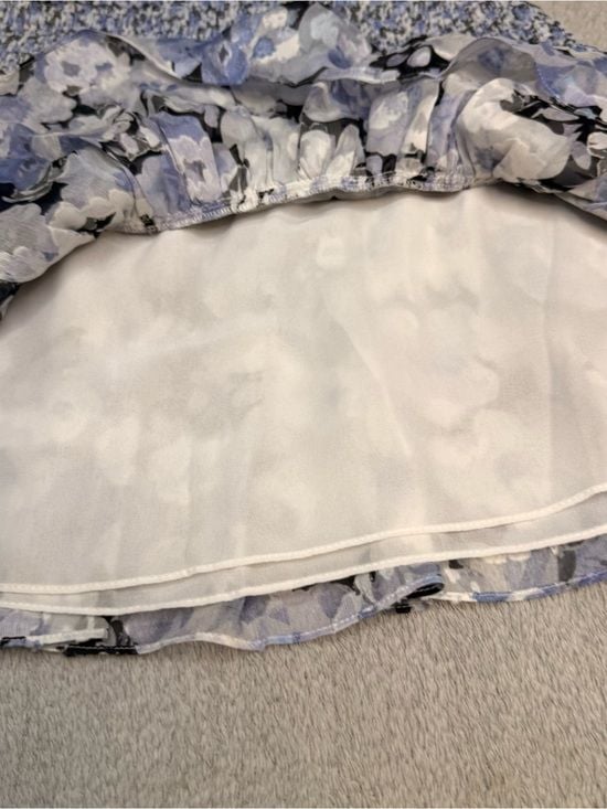 LoveShackFancy Floral Smocked Tiered Lined Mini Skirt Blue Small Sorority Rush 7