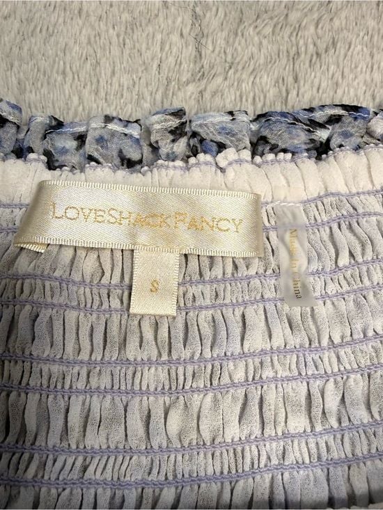LoveShackFancy Floral Smocked Tiered Lined Mini Skirt Blue Small Sorority Rush 10