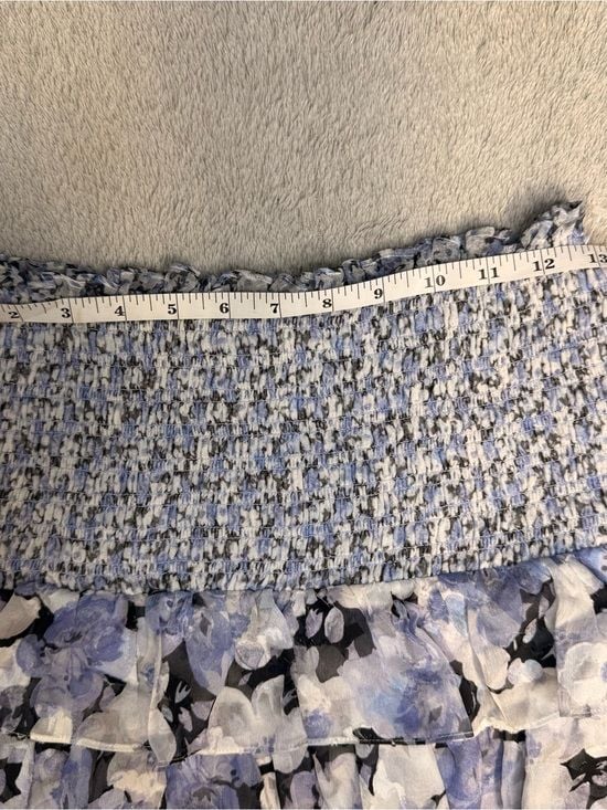 LoveShackFancy Floral Smocked Tiered Lined Mini Skirt Blue Small Sorority Rush 11