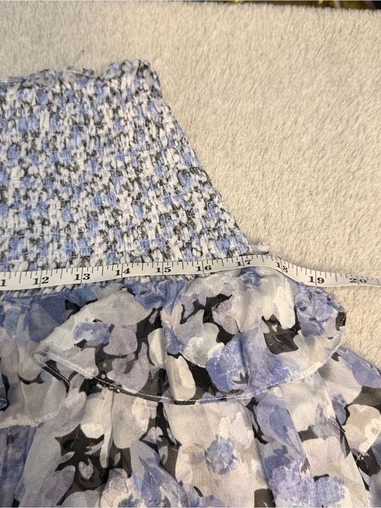 LoveShackFancy Floral Smocked Tiered Lined Mini Skirt Blue Small Sorority Rush 12