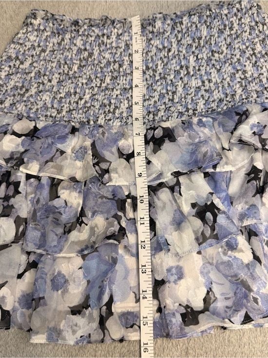 LoveShackFancy Floral Smocked Tiered Lined Mini Skirt Blue Small Sorority Rush 13