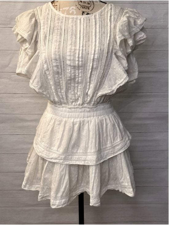 LoveShackFancy XS Natasha Heritage White Pintuck Cotton Ruffle Mini Dress 3
