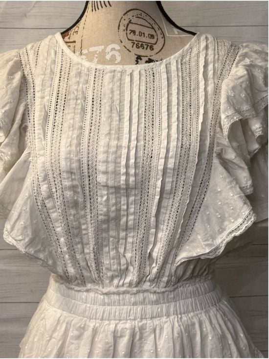 LoveShackFancy XS Natasha Heritage White Pintuck Cotton Ruffle Mini Dress 4