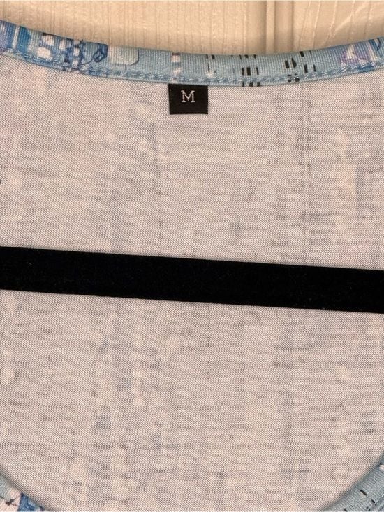 Blue Abstract Print Keyhole Neck Shift Dress Medium Casual Pocket T Shirt Dress 4