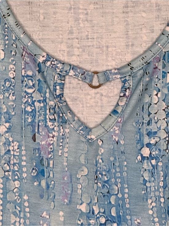 Blue Abstract Print Keyhole Neck Shift Dress Medium Casual Pocket T Shirt Dress 5