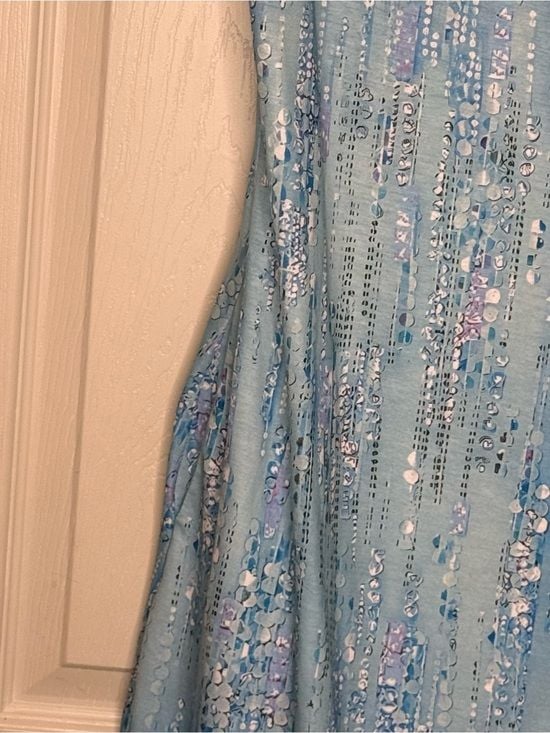 Blue Abstract Print Keyhole Neck Shift Dress Medium Casual Pocket T Shirt Dress 6