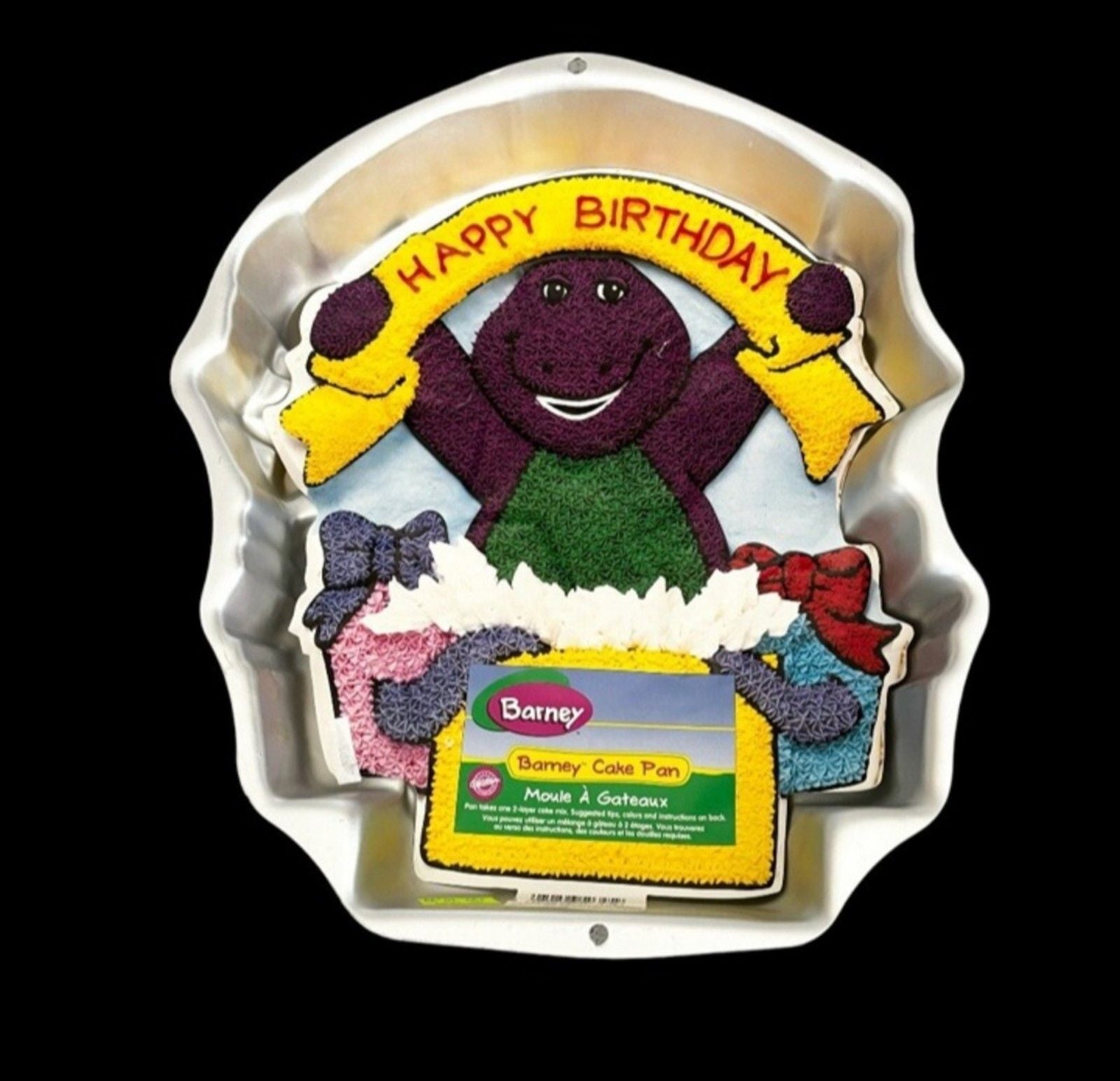 Barney Dinosaur Cake Pan -Vintage 90's Aluminum Happy Birthday Wilton Cake Pan 1