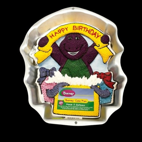 Barney Dinosaur Cake Pan -Vintage 90's Aluminum Happy Birthday Wilton Cake Pan