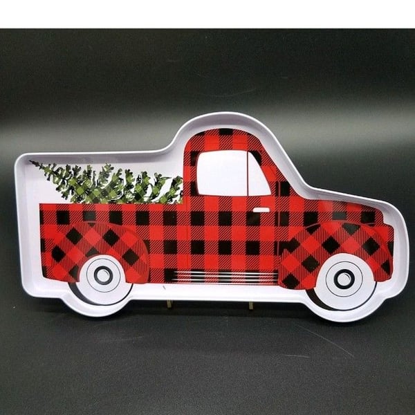Buffalo Plaid Farmhouse Christmas Truck Metal Cocktail Party Tray COUNTRY HOME