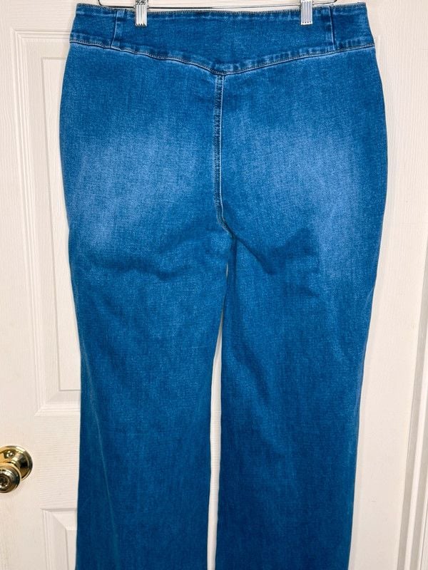 Blue High Rise Button Fly Wide Leg Jeans Raw Hem Stretch Size 14 Boutique 5