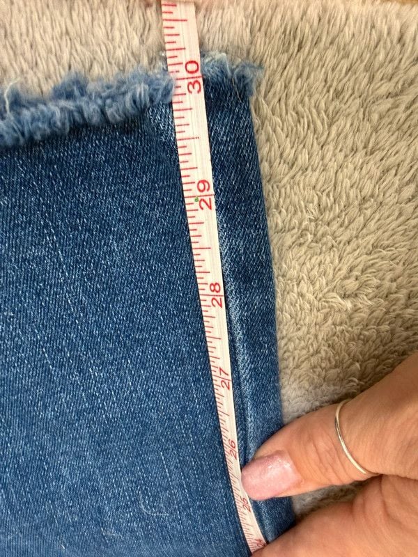 Blue High Rise Button Fly Wide Leg Jeans Raw Hem Stretch Size 14 Boutique 10