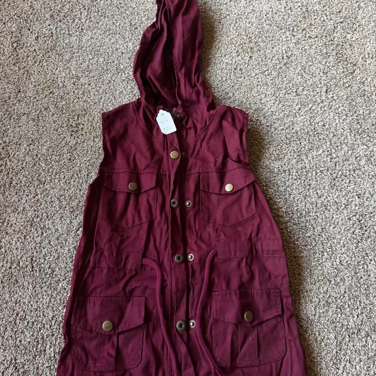 Boutique Girls Hooded Utility Vest Size 6/7 Burgundy Cargo 2
