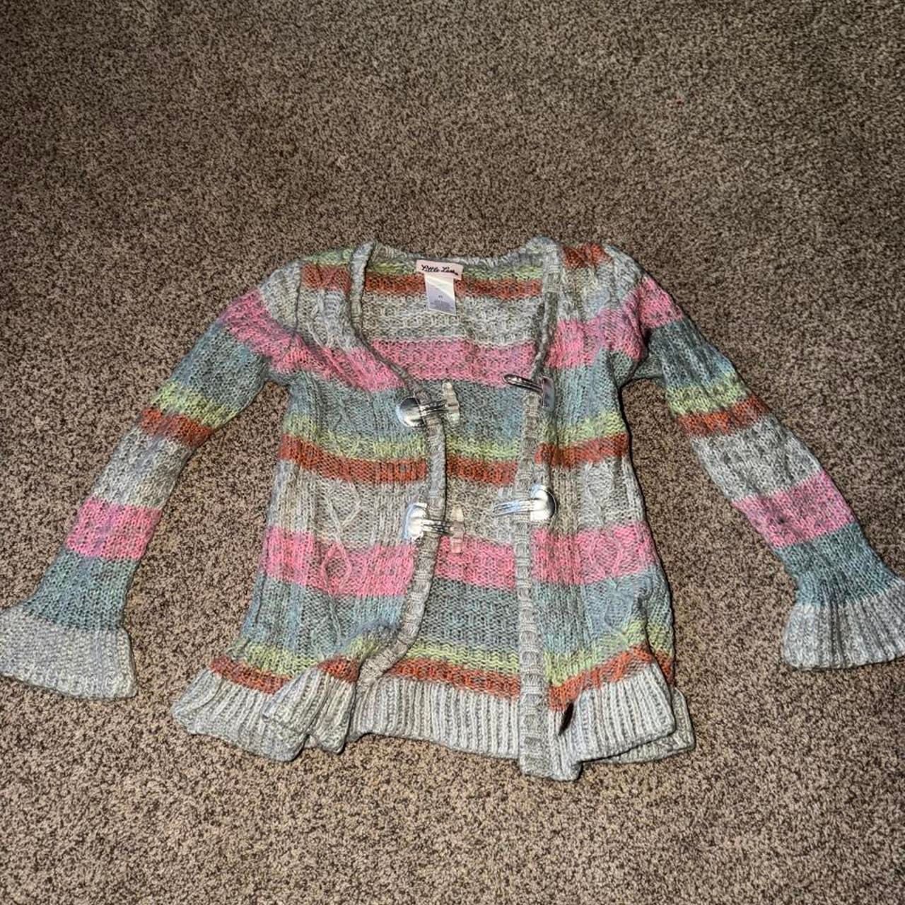 Little Lass Striped Cardigan Size 4T Multi Bell Sleeve Knit Sweater 2