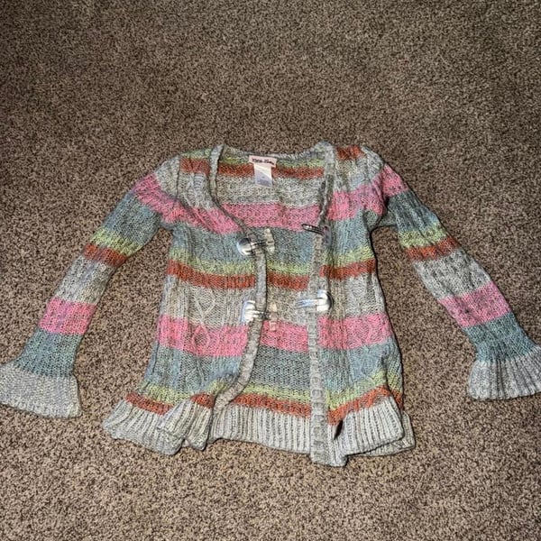 Little Lass Striped Cardigan Size 4T Multi Bell Sleeve Knit Sweater