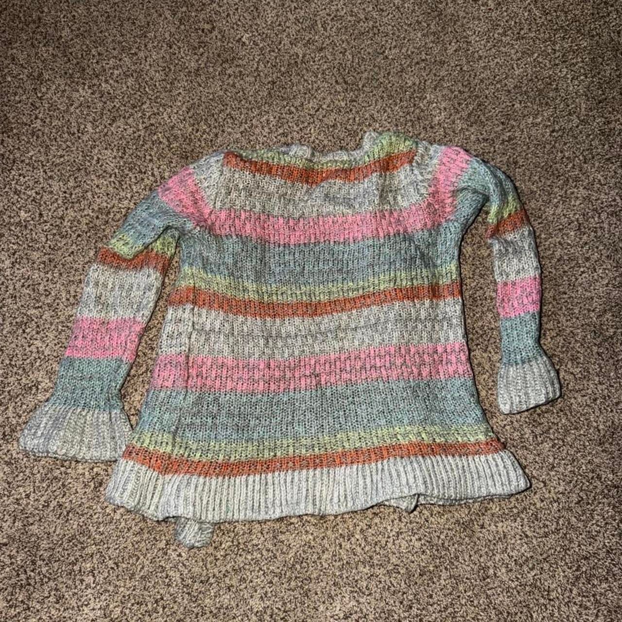 Little Lass Striped Cardigan Size 4T Multi Bell Sleeve Knit Sweater 5