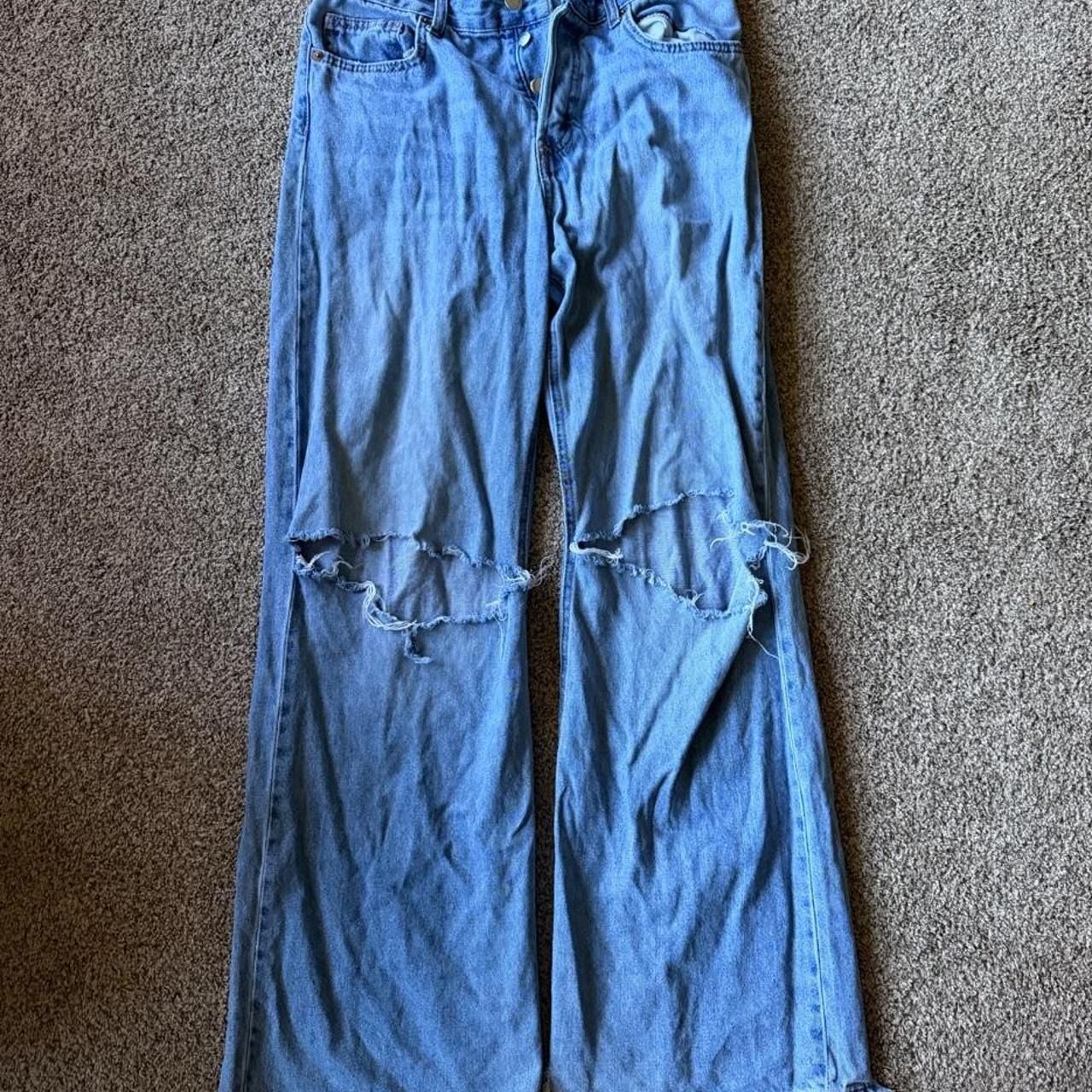 H&M Distressed Wide Leg Jeans US 4 Light Wash 2