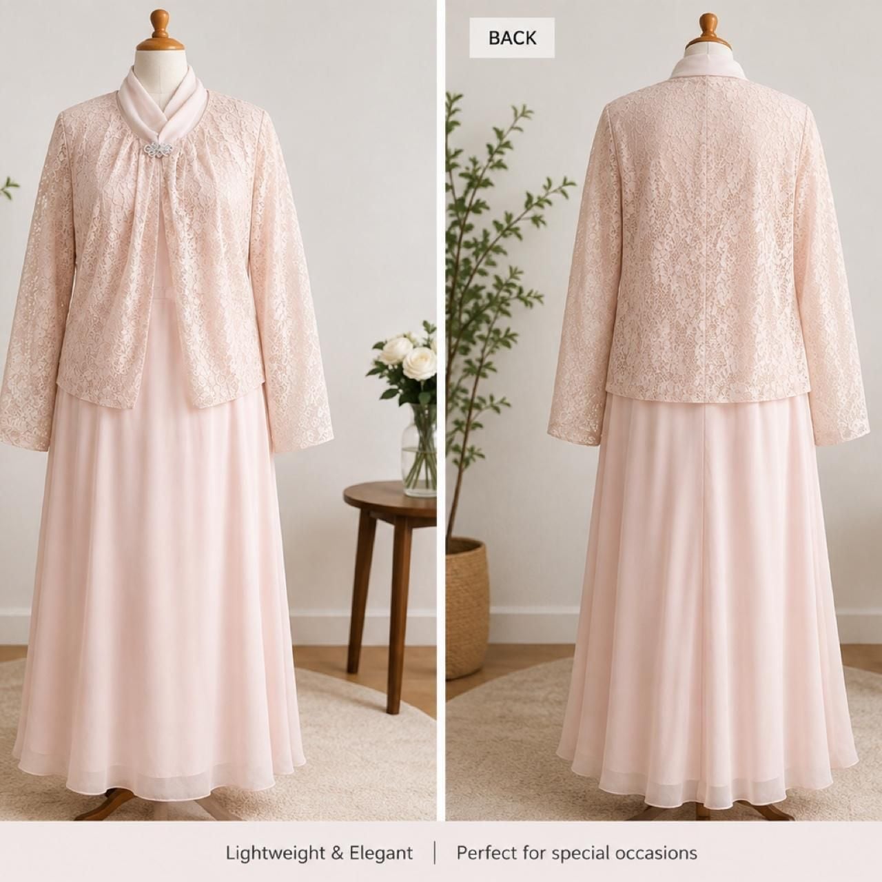 Pink Lace Dress and Jacket Set 1