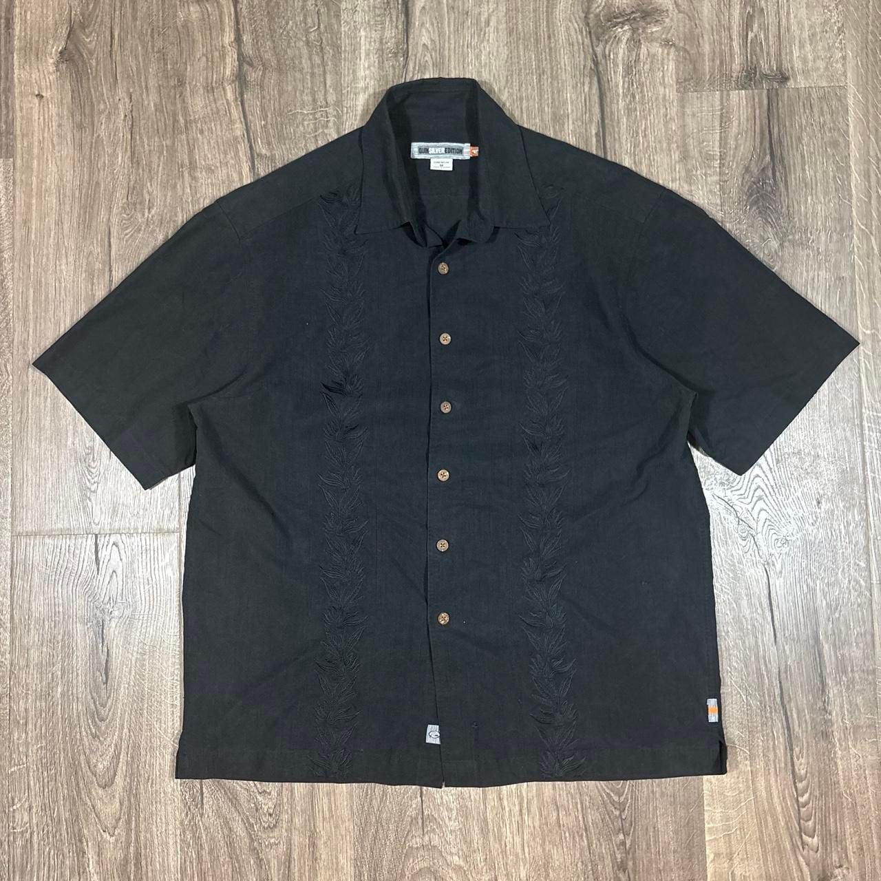 Quiksilver Edition Button Down Shirt Size M Black Embroidered Y2K 3