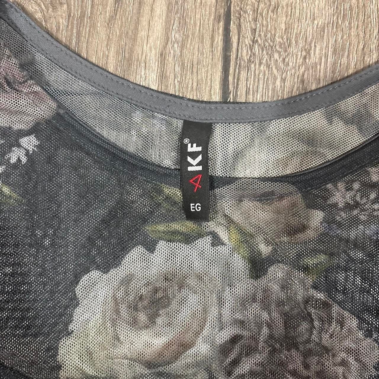 KF Sheer Long Sleeve Top Size EG Gray Floral Mesh Whimsy Goth Blouse 4