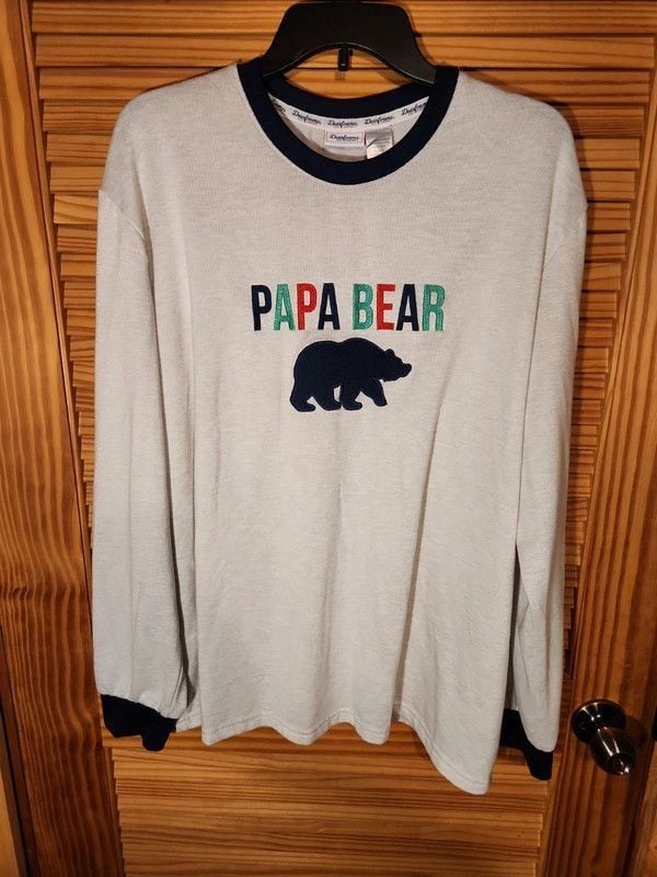 Dearfoams Papa Bear Loungewear Pajama Top Cream/Black Ringer Long Sleeve 2