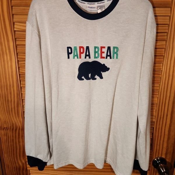 Dearfoams Papa Bear Loungewear Pajama Top Cream/Black Ringer Long Sleeve