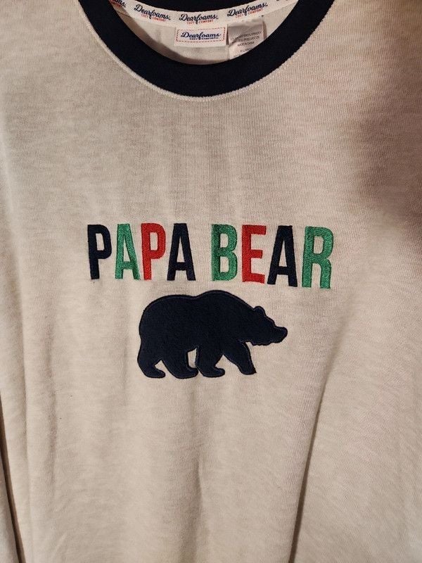 Dearfoams Papa Bear Loungewear Pajama Top Cream/Black Ringer Long Sleeve 3