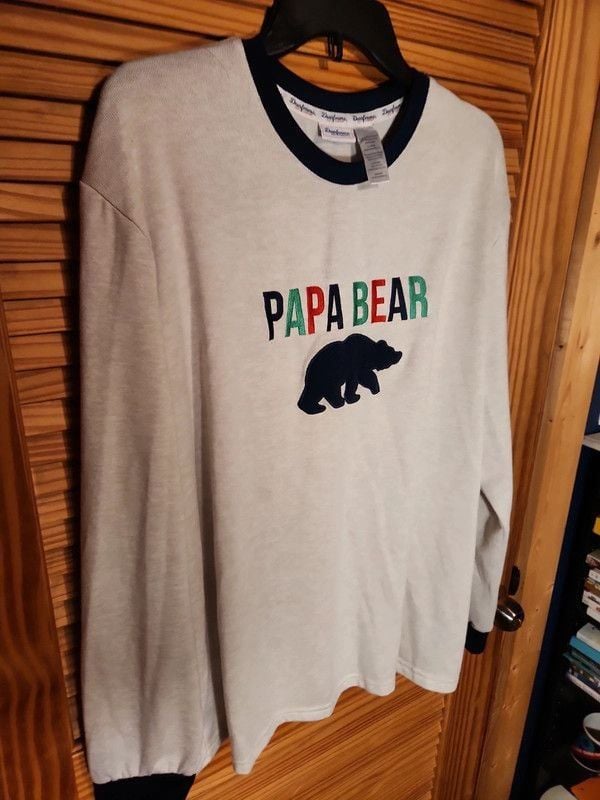 Dearfoams Papa Bear Loungewear Pajama Top Cream/Black Ringer Long Sleeve 5