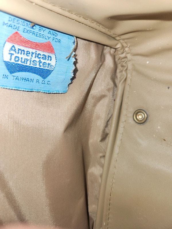 Vintage . American Tourister Mid-Century Style Shoulder Messenger Bag | Two-Tone Taupe & Cognac 11