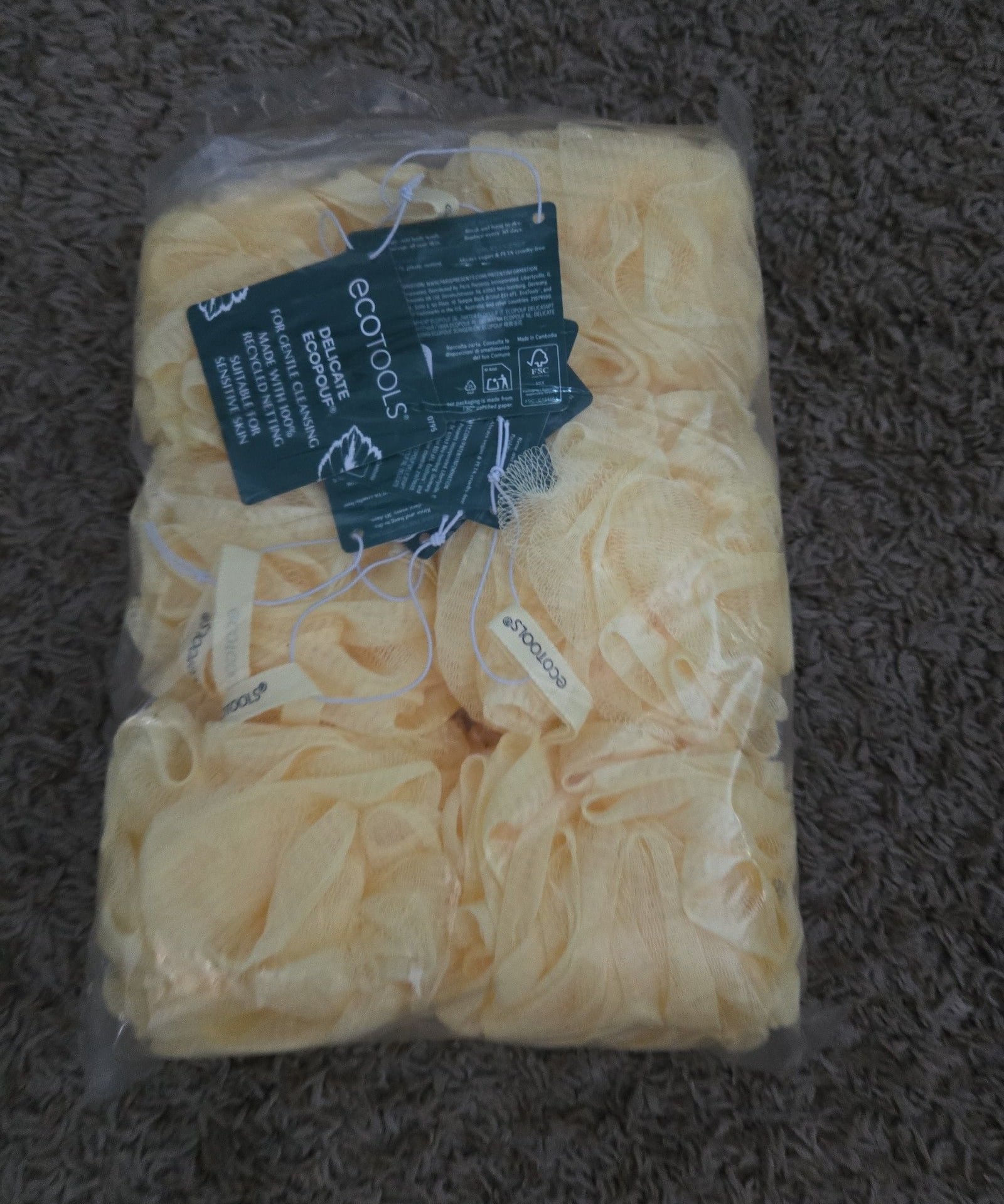 New lot of 6 Ecotools Delicate Pouf Bath Loofah yellow 1