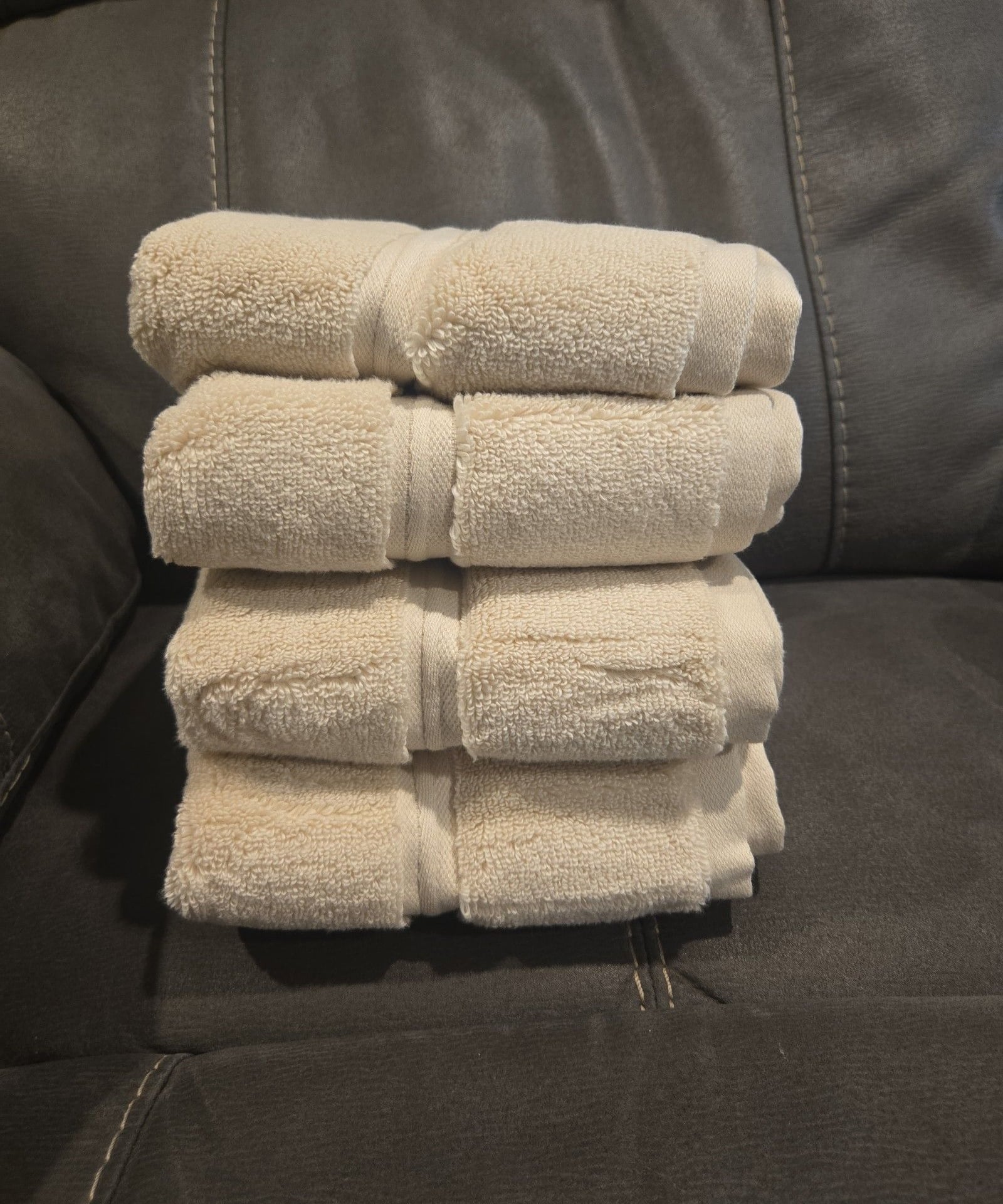 New lot of 4 threshold spa plush hand towel almond 16 x 30 1