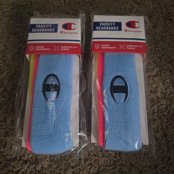New lot of 2 Champion Headbands Athletic Workout Set of 3 Neon Colors