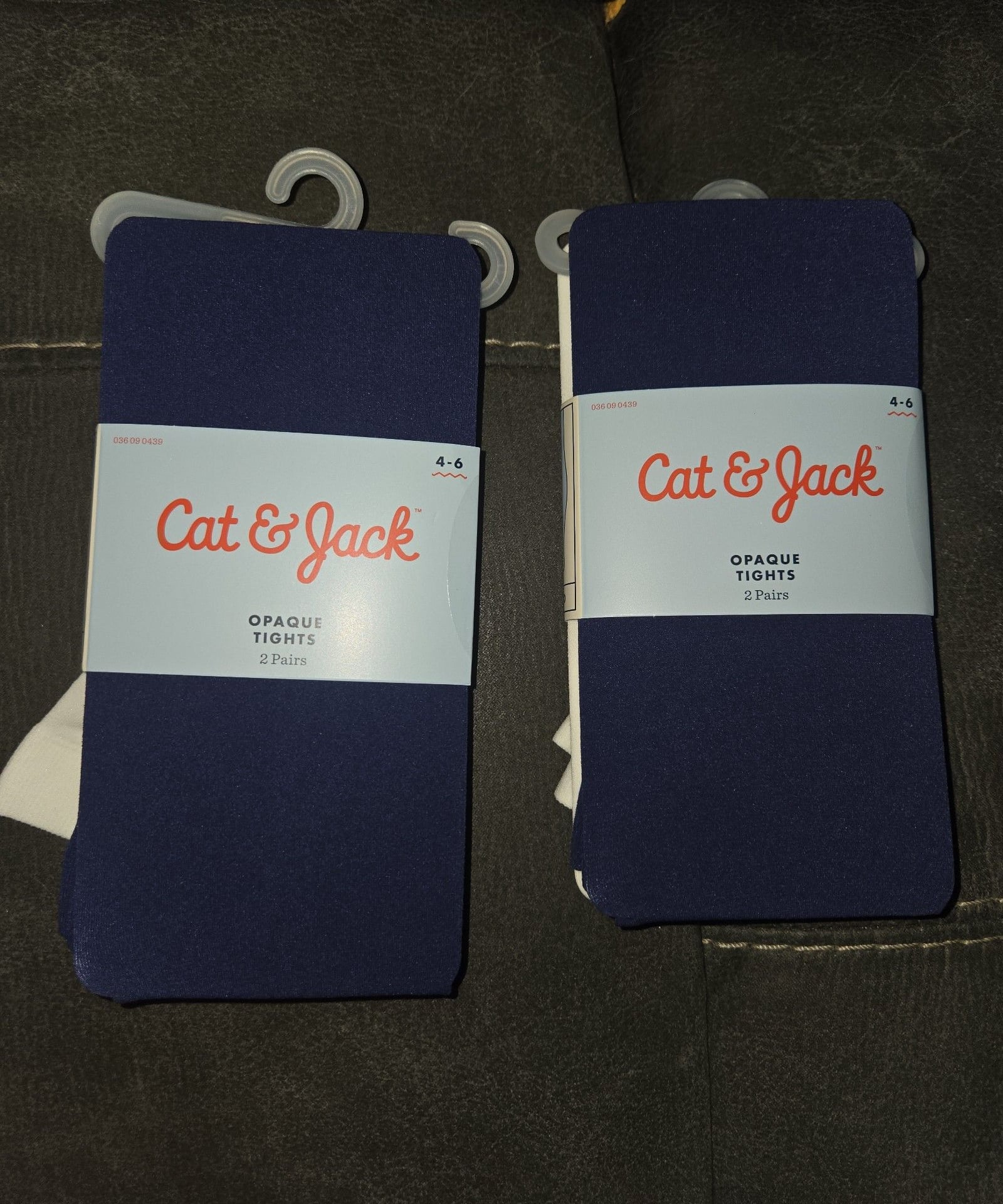 New lot of 2 Cat & Jack Girls size 4-6 2 pack navy and white opaque tights 1