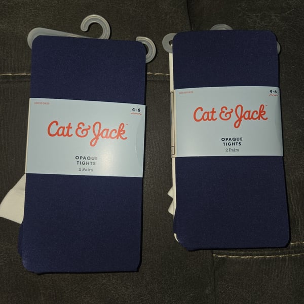 New lot of 2 Cat & Jack Girls size 4-6 2 pack navy and white opaque tights