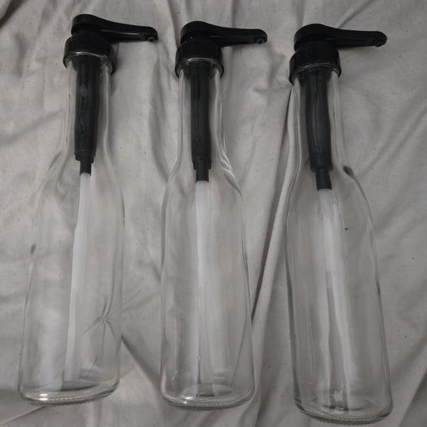 New lot of 3 Target Bullseye Glass Syrup Bottle Dispenser Pump 16.9/14.5 oz.