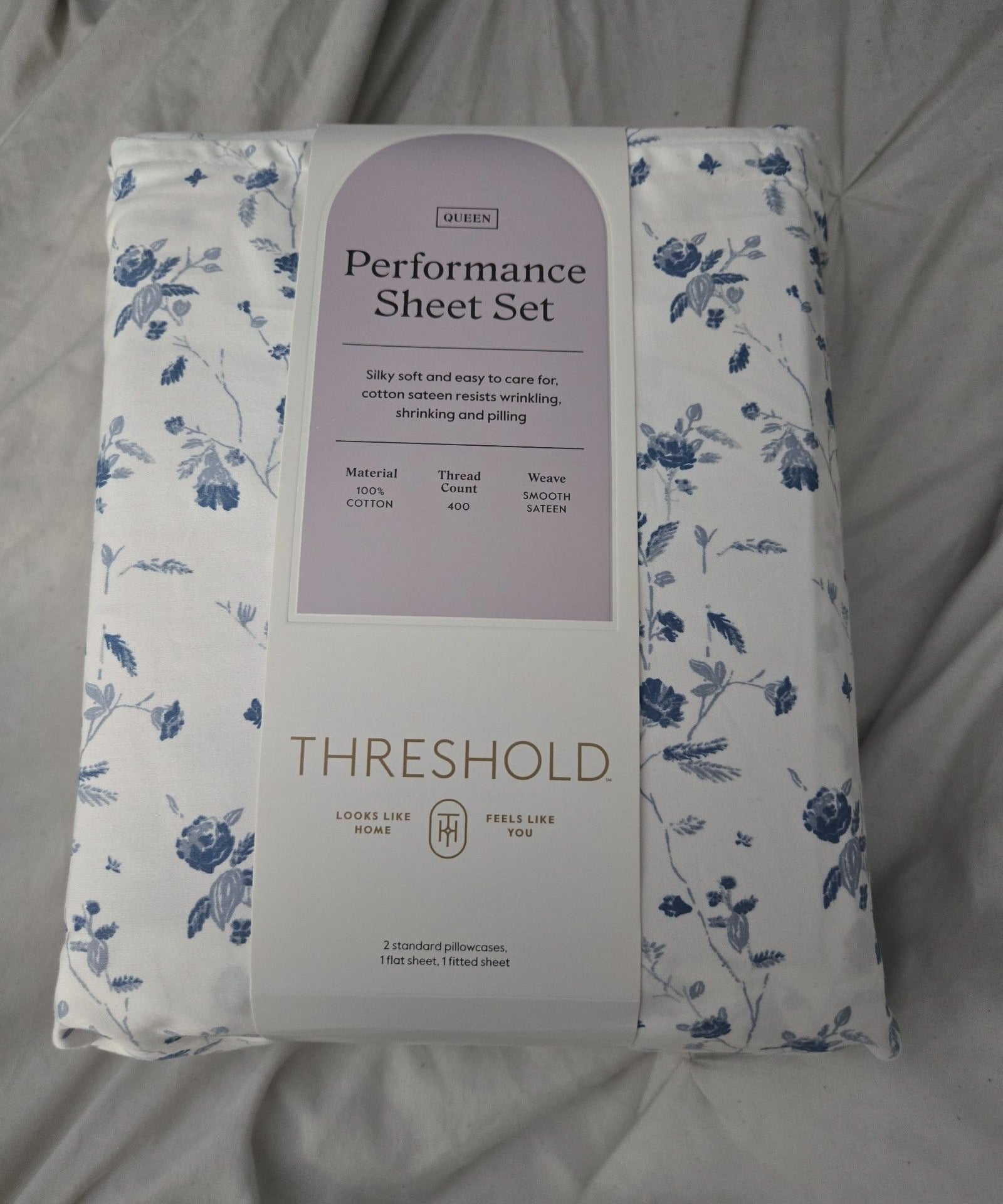New Threshold performance sheet set queen blue flower 1