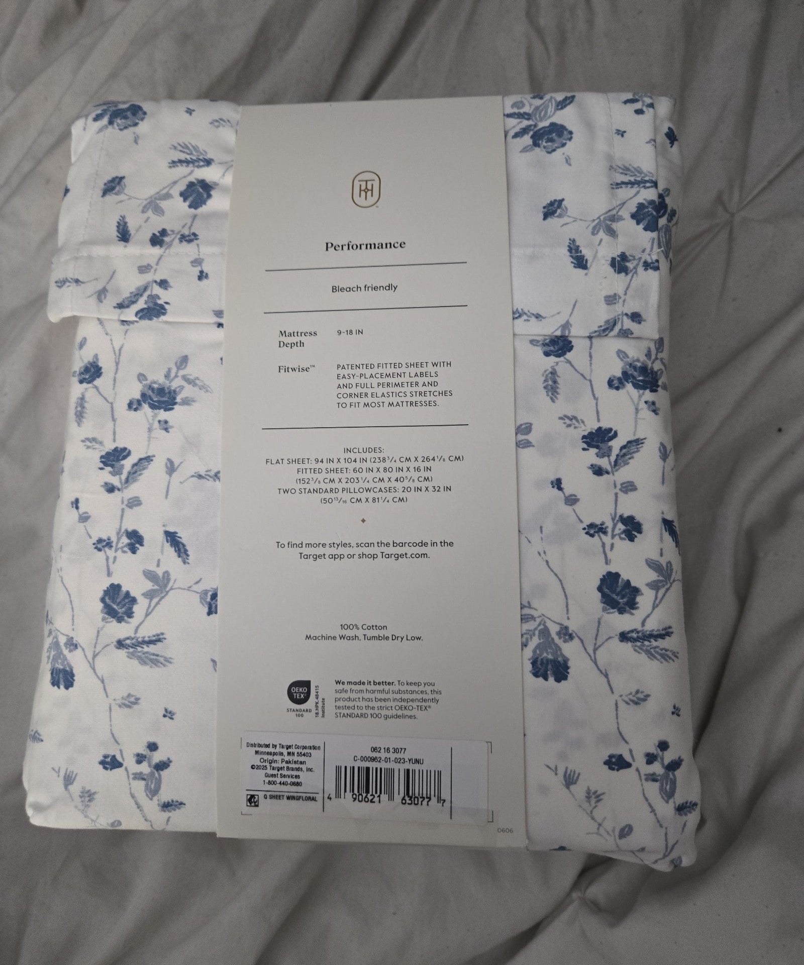 New Threshold performance sheet set queen blue flower 2